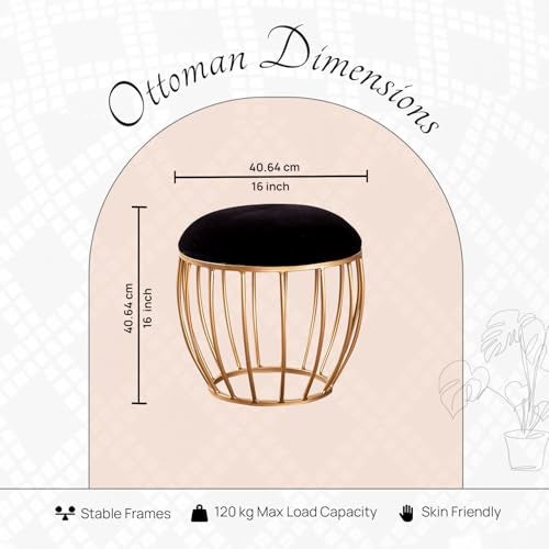 nestroots Ottoman Stool for Living Room | Metallic Stools for Sitting, Bedroom Pouffes, Side Table | 16 Inch Height, Black Cage Design | Stylish & Durable Footrest Stool for Home - Image 3