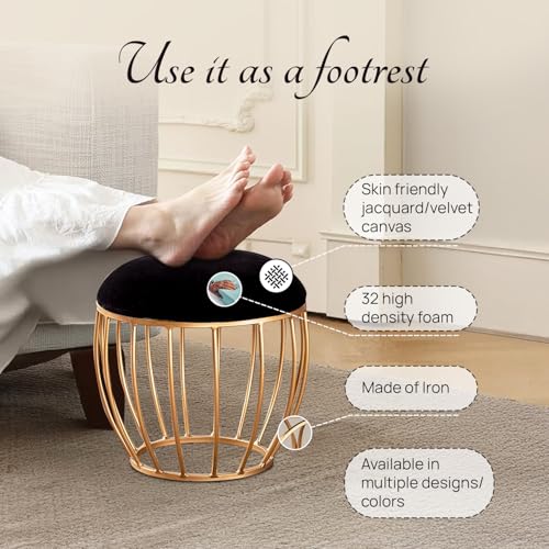 nestroots Ottoman Stool for Living Room | Metallic Stools for Sitting, Bedroom Pouffes, Side Table | 16 Inch Height, Black Cage Design | Stylish & Durable Footrest Stool for Home - Image 4