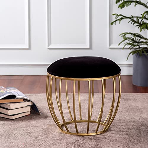 nestroots Ottoman Stool for Living Room | Metallic Stools for Sitting, Bedroom Pouffes, Side Table | 16 Inch Height, Black Cage Design | Stylish & Durable Footrest Stool for Home - Image 1