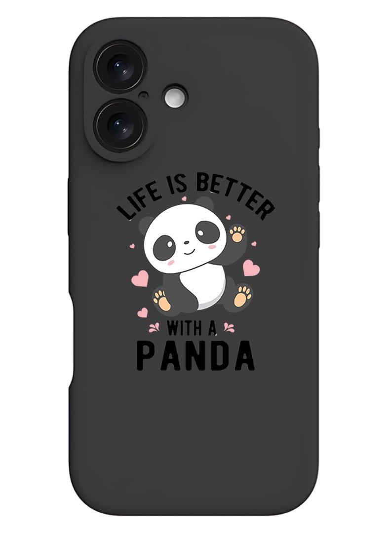 Theodor Protective Slim Fit Case Liquid Silicone Cover with Full Body Protection Anti-Scratch Shockproof Case For Apple iPhone 17 (Black) Life is better with panda black - Image 1