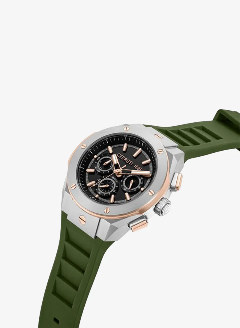 CERRUTI 1881 Ruscello 44mm Black Dial Silicone Strap Multifunction Watch For Men