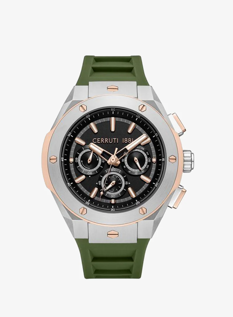 CERRUTI 1881 Ruscello 44mm Black Dial Silicone Strap Multifunction Watch For Men