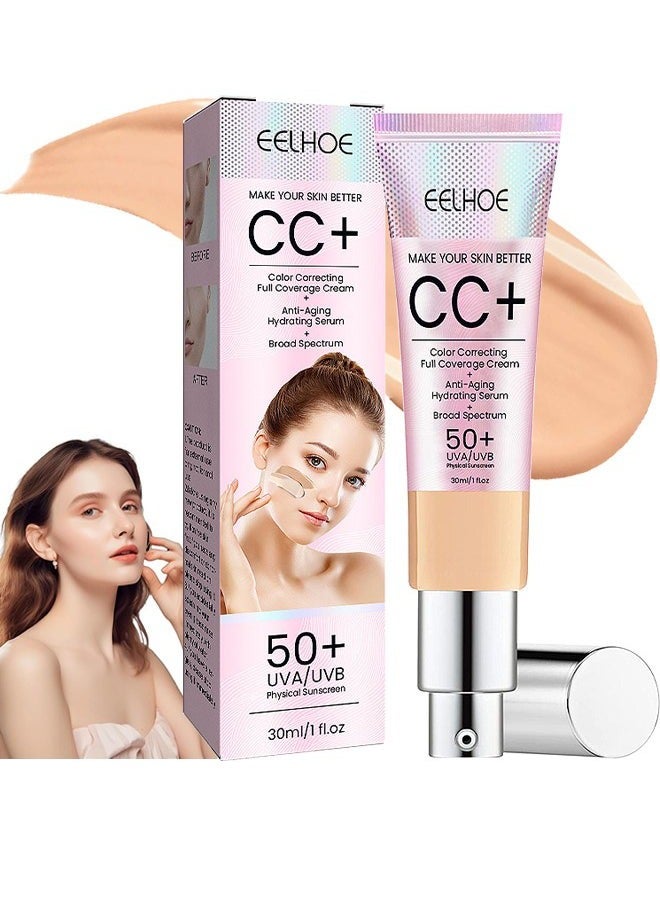 EELHOE CC Color Correcting Full Coverage Cream —SPF 50+, CC Cream Foundation, Lightweight Full Coverage Hydrating Serum, Control Oil And Moisturize Waterproof Long Lasting Matte Color Correcting Cream (MEDIUM) - Image 1