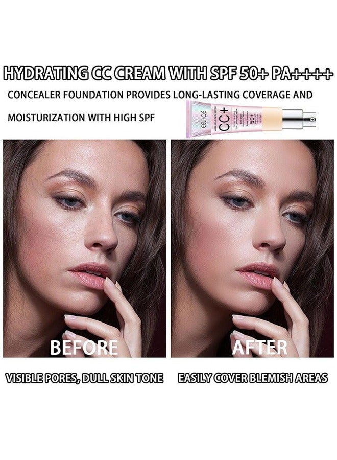 EELHOE CC Color Correcting Full Coverage Cream —SPF 50+, CC Cream Foundation, Lightweight Full Coverage Hydrating Serum, Control Oil And Moisturize Waterproof Long Lasting Matte Color Correcting Cream (MEDIUM) - Image 3