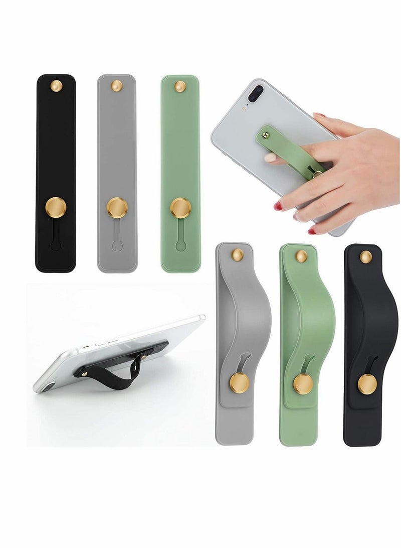 NIBEMINENT Phone Grip Holder, Cell Silicone Strap Telescopic Finger Stand Portable Universal Kickstand for Most Smartphones, 6 Pieces ( Green, Black, Gray )  - Image 1