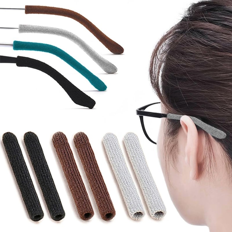 3 Pairs Eye Glasses Ear Grippers Soft Knitting Cotton Arm Cushion for Glasses Behind Ear Anti Slip Eye Glass Ear Grips Non Slip Ear Pads for Glasses Eyeglasses Temple Tips for Pain BLKBRNGry