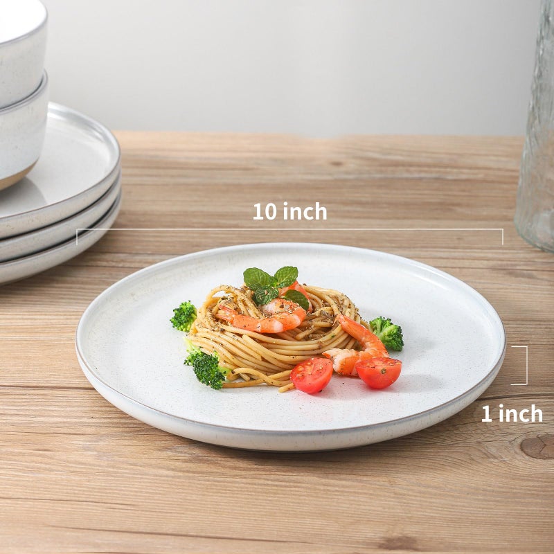 Tikooere Ceramic Dinner Plates Set of 4,Stoneware 10 Inch,Microwave,Dishwasher and Oven Safe,Porcelain Dessert Plates for Pasta,Salad and Steak,Dishes Set for Kitchen,Scratch Resistant,White - Image 2