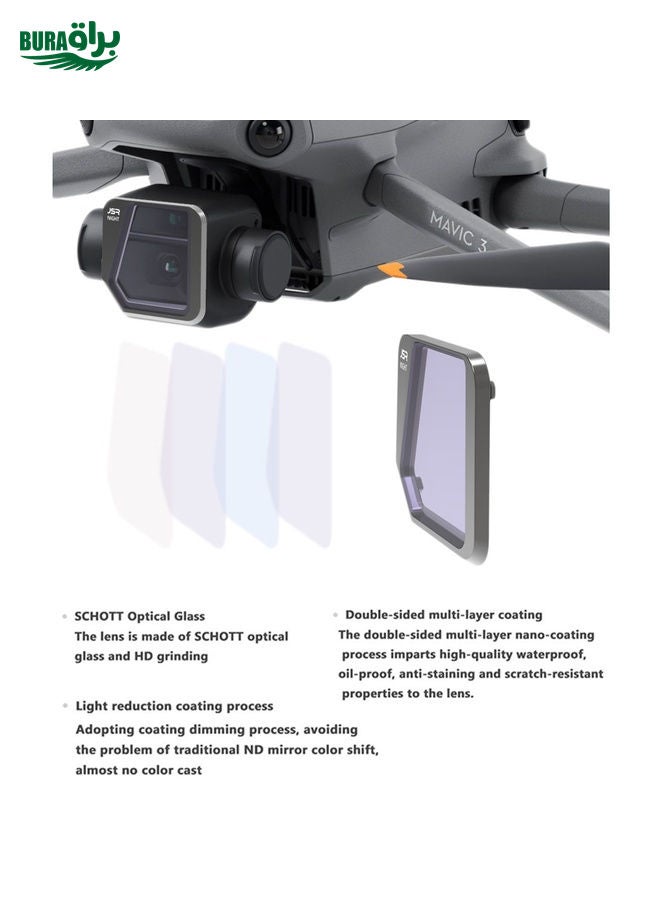BURAQ JSR Drone 4 in 1 ND8PL+ND16PL+ND32PL+ND64PL Lens Filter for DJI Mavic 3  - Image 3