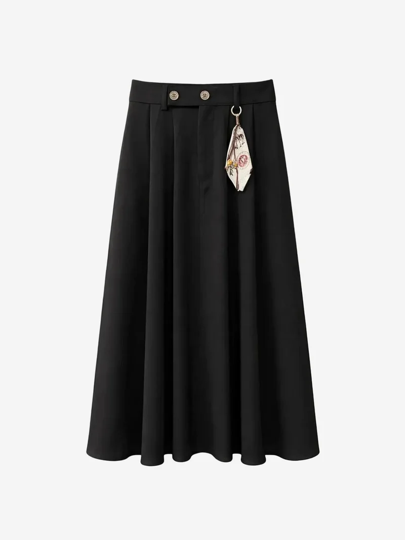 ميكسراي MIXRAY High Waist A-Line Midi Skirt with Accessories