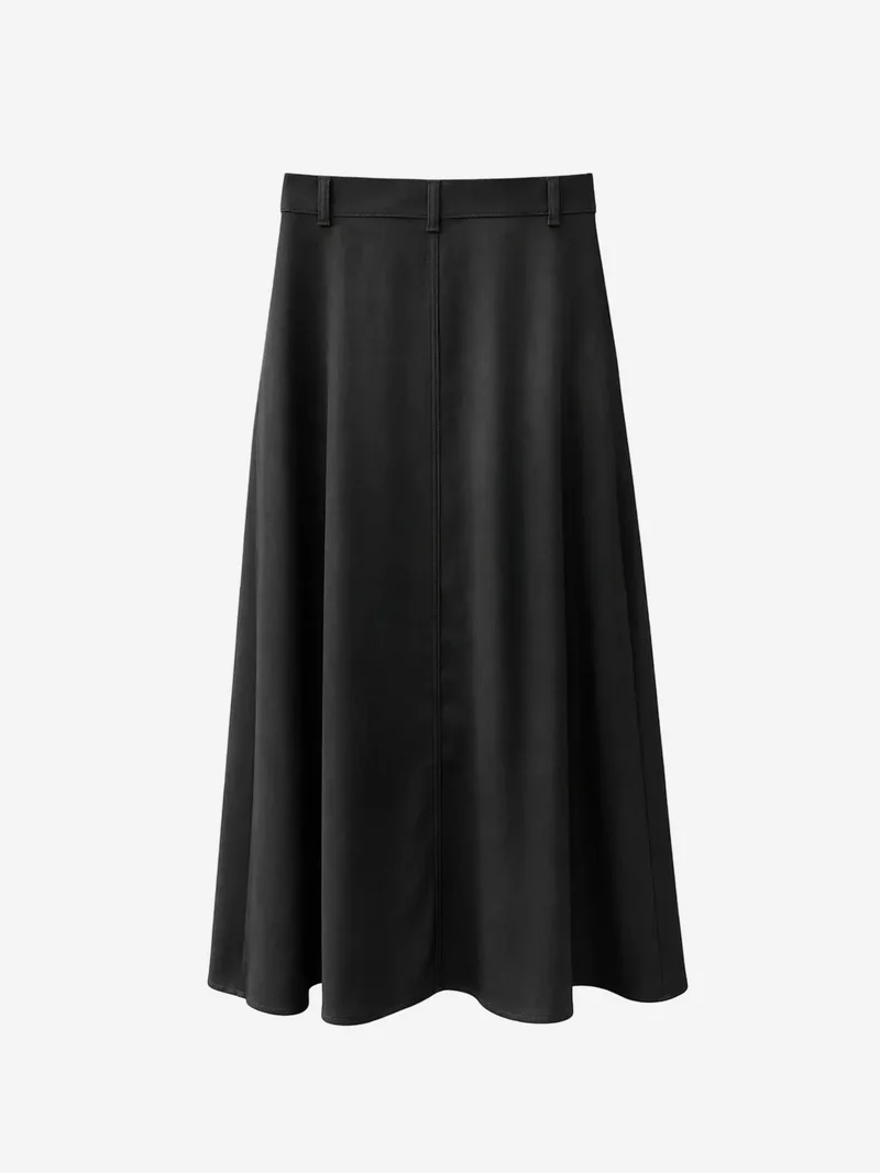 MixRay Black MIXRAY High Waist A-Line Midi Skirt with Accessories for Women | Best Price UAE