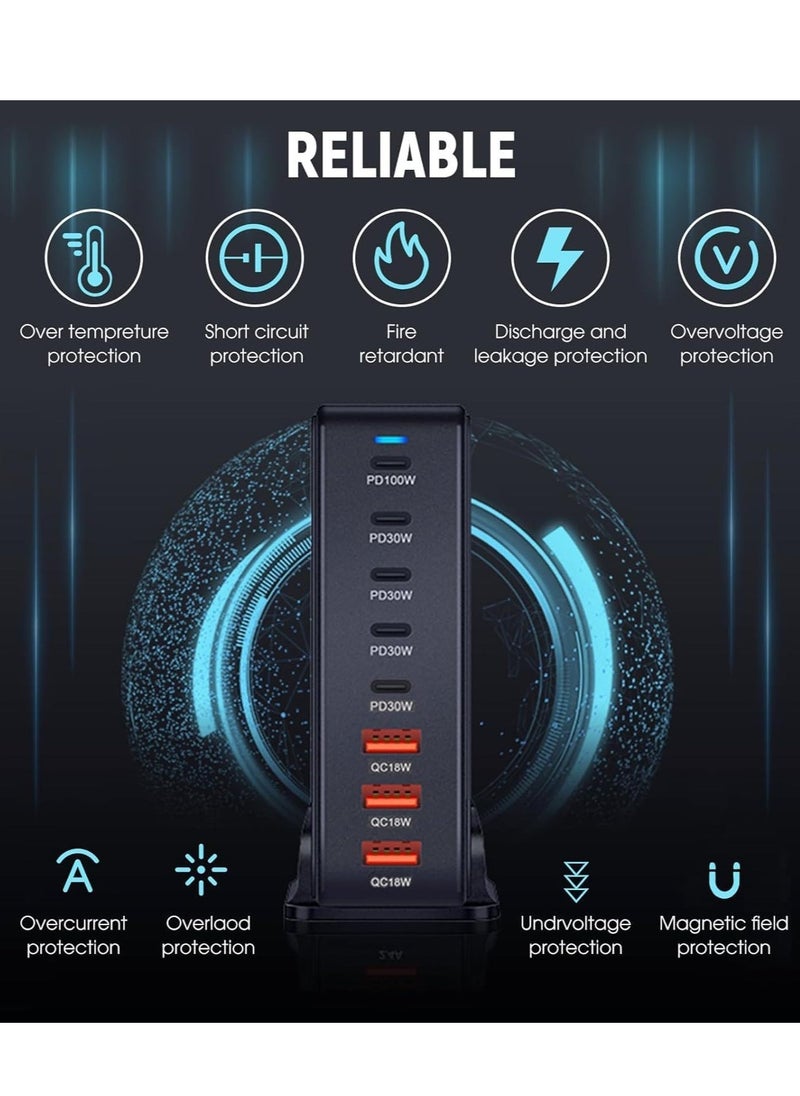 ELTRAZONE محطة شحن سريعة 268 واط USB-C – شاحن مكتبي 8 منافذ لأجهزة اللابتوب والهواتف والأجهزة اللوحية والأجهزة الذكية – شحن سريع، USB-C PD، حماية من الشحن الزائد والدوائر القصيرة، تصميم مدمج وفعال للاستخدام المنزلي والمكتبي - Image 3