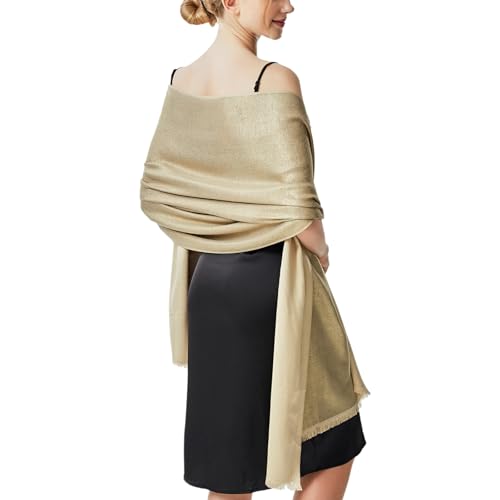 vimate Glitter Evening Shawl Wrap, Soft Gold Pashmina Bridal Dressy Shawls and Wraps for Women Wedding Dresses (US-Gold) - Image 1