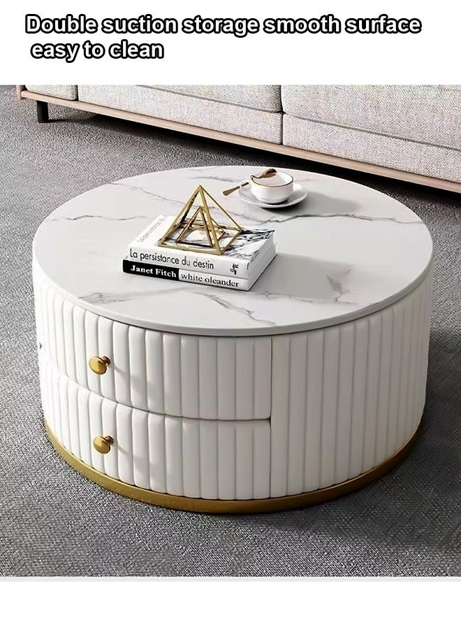 Set of 2 Multifunction Modern Style Round Coffee Table Stacking Nesting Side Table with Storage Drawers and Rock Slab Top Center Table for Living Room Bedroom Home Office Furniture 70x41&50x34 cm - pzsku/Z9F5CA9808ADC03D4824EZ/45/_/1724838287/b097788e-7324-42c5-af06-54a5fa73a016