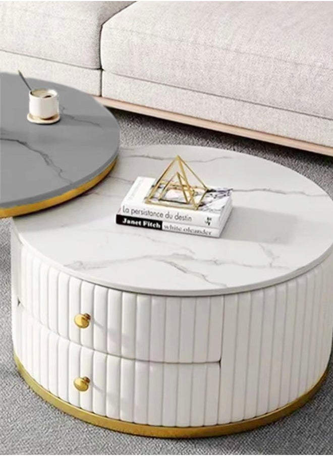 Set of 2 Multifunction Modern Style Round Coffee Table Stacking Nesting Side Table with Storage Drawers and Rock Slab Top Center Table for Living Room Bedroom Home Office Furniture 70x41&50x34 cm - pzsku/Z9F5CA9808ADC03D4824EZ/45/_/1724838288/243c547c-d59b-4118-a2ad-4697a7b165a5