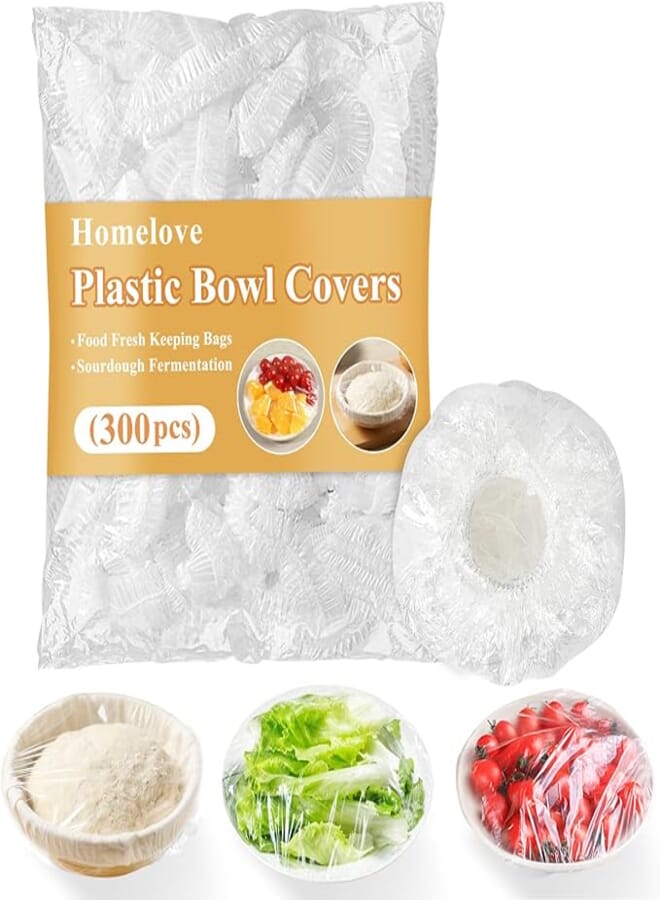 Home&Love Homelove Plastic Bowl Cover Dish Cover Food Cover, 300pcs Reusable Elastic Stretch Fresh Keeping Covers, Kitchen Dining Cookware Canning Lids Food Fresh Keepping Bags, Universal Kitchen Plastic Wrap