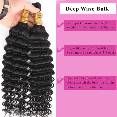 AUTTO Human Braiding Hair for Boho Braids 16inch Deep Water Wave Bulk Human Hair Extensions for Braiding No Weft Brazilian Virgin Curly Loose Deep Wave Bulk Wet and Wavy 1 Bundle 100g Natural Black - Image 3