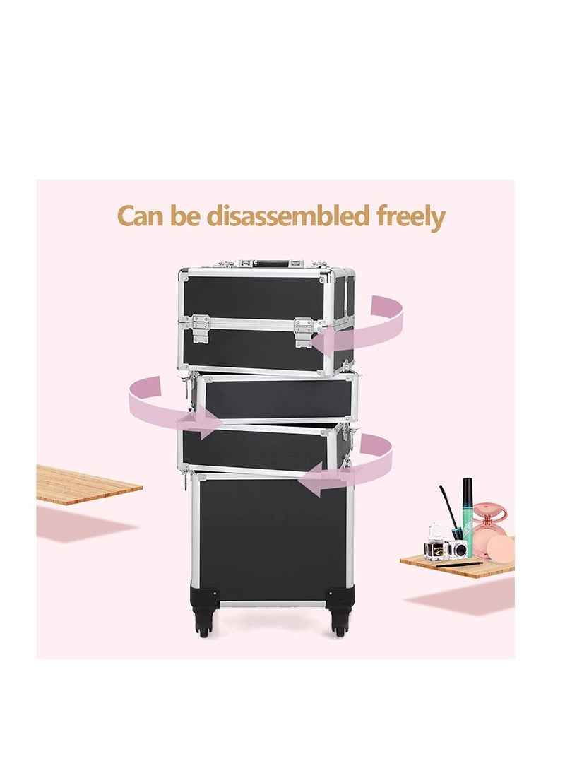 Professional cosmetic case, portable rolling trolley cosmetic case, lockable jewelry travel cosmetic storage case with 4 wheels - Image 4
