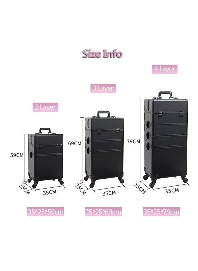 Professional cosmetic case, portable rolling trolley cosmetic case, lockable jewelry travel cosmetic storage case with 4 wheels - Image 2