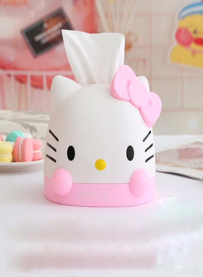 Prettyia Kawaii Pink Kitty Tissue Box for Living Room Bedroom Bathroom car Office,Tissue Dispenser Box, Table Decoration, 6.8 x 6.7 x 6.6” - Image 2