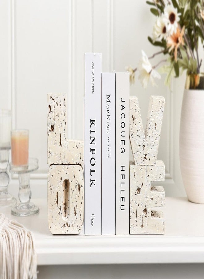 Kakizzy Book Ends Decorative with Love Design,Small Farmhouse Heavy Duty Bookends,Book Holders for Shelves, Book Stoppers for Home Desk Decoration, Unique Love Sculpture Bookend-Great Gift for Valentine's Day - Image 5