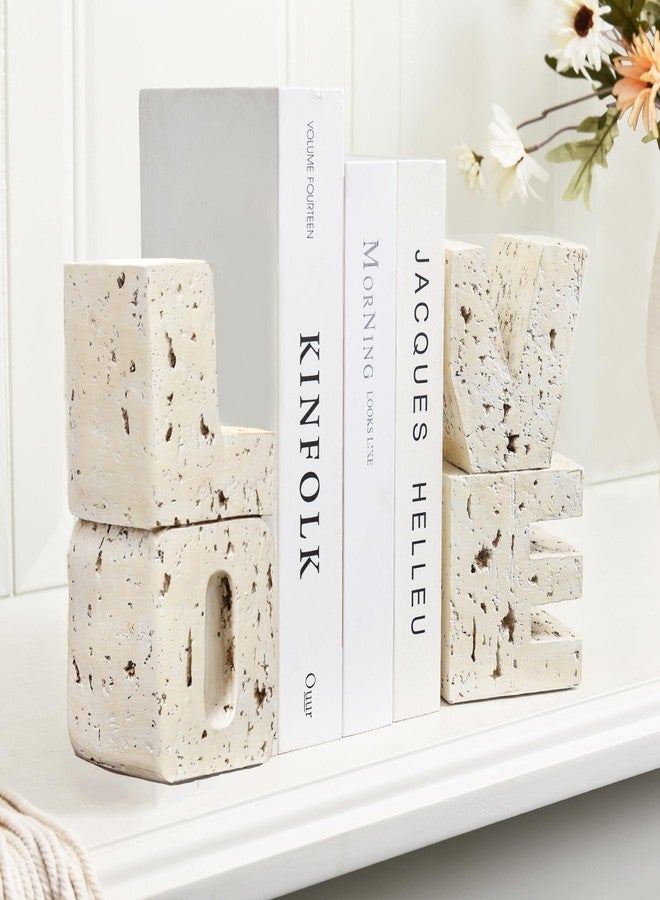 Kakizzy Book Ends Decorative with Love Design,Small Farmhouse Heavy Duty Bookends,Book Holders for Shelves, Book Stoppers for Home Desk Decoration, Unique Love Sculpture Bookend-Great Gift for Valentine's Day - Image 2