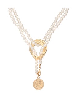 Depend Long Pearl Necklaces, Costume Jewellery For Women, Retro Metal Pearl Necklace Elegant Lady White Artificial Pearls Long Sweater Chain Beaded Necklace, 31 In Faux Pearls Art Fashion Lovely  - Image 1