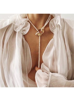 Depend Long Pearl Necklaces, Costume Jewellery For Women, Retro Metal Pearl Necklace Elegant Lady White Artificial Pearls Long Sweater Chain Beaded Necklace, 31 In Faux Pearls Art Fashion Lovely  - Image 2