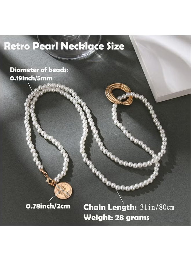 Depend - Long Pearl Necklaces, Costume Jewellery For Women, Retro Metal Pearl Necklace Elegant Lady White Artificial Pearls Long Sweater Chain Beaded Necklace, 31 In Faux Pearls Art Fashion Lovely - Image 1