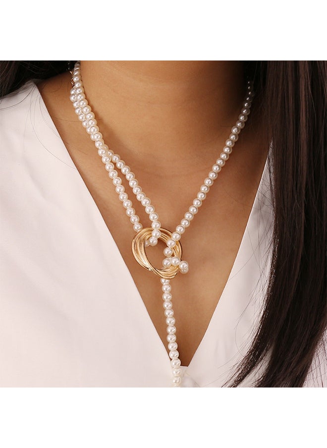 Depend - Long Pearl Necklaces, Costume Jewellery For Women, Retro Metal Pearl Necklace Elegant Lady White Artificial Pearls Long Sweater Chain Beaded Necklace, 31 In Faux Pearls Art Fashion Lovely - Image 1