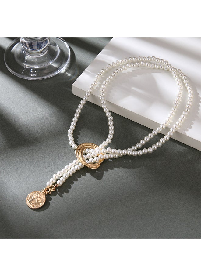 Depend - Long Pearl Necklaces, Costume Jewellery For Women, Retro Metal Pearl Necklace Elegant Lady White Artificial Pearls Long Sweater Chain Beaded Necklace, 31 In Faux Pearls Art Fashion Lovely - Image 1