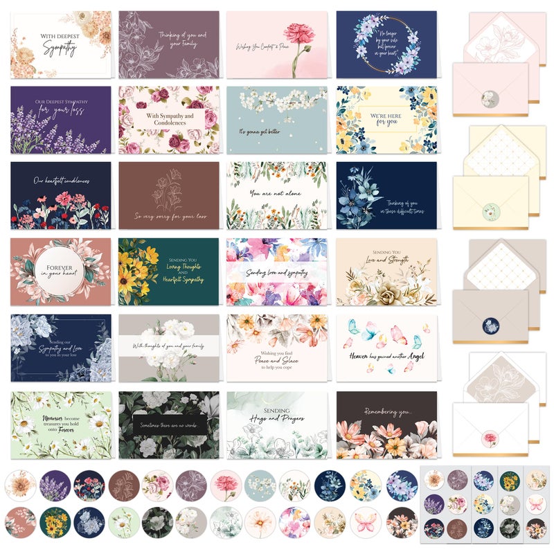 Decorably 24 Pack 6x4in Assorted Sympathy Cards with Envelopes and Stickers, 24 Unique Designs Sympathy Cards Assortment Box with Envelopes with Printed Message Inside - Bereavement, Condolences - Image 1