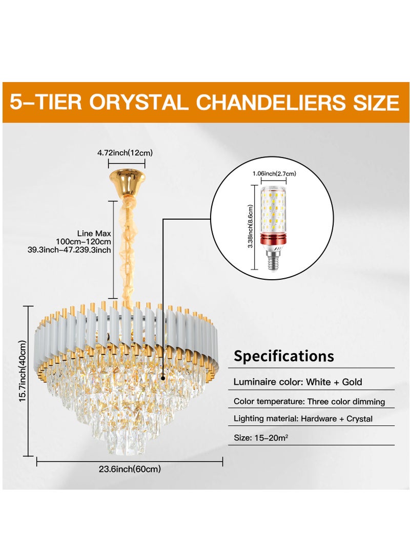YATAI LIGHTING Modern Luxury Crystal Chandelier Living Room,Luxury Gold Dia 60cm Crystal Chandelier Light,11-Bulbs Crystal Chandelier Lamp for Dining Room, Hotel Hall Art Decor (Bulbs Included)  - Image 2