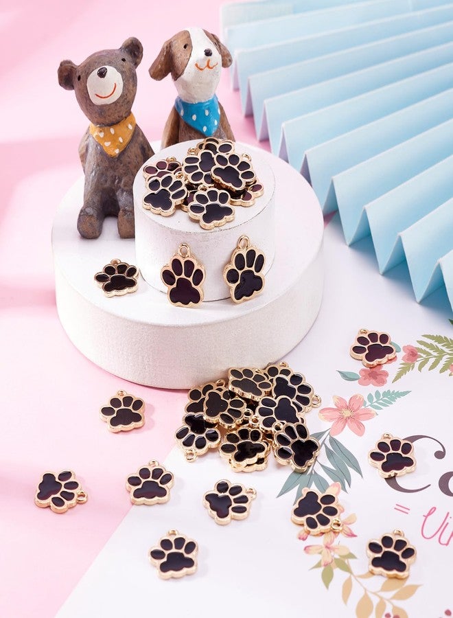 EEE ELECRELIVE 100Pcs Dog Cat Paw Print Charms Black Enamel Animal Puppy Charms Cartoon Footprint Pendants 17.5x16mm for DIY Necklace Bracelet Keychain Earring Making - Image 2