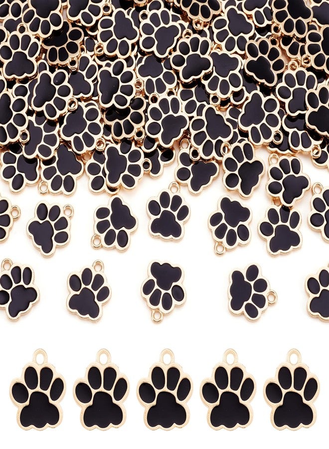EEE ELECRELIVE 100Pcs Dog Cat Paw Print Charms Black Enamel Animal Puppy Charms Cartoon Footprint Pendants 17.5x16mm for DIY Necklace Bracelet Keychain Earring Making - Image 1