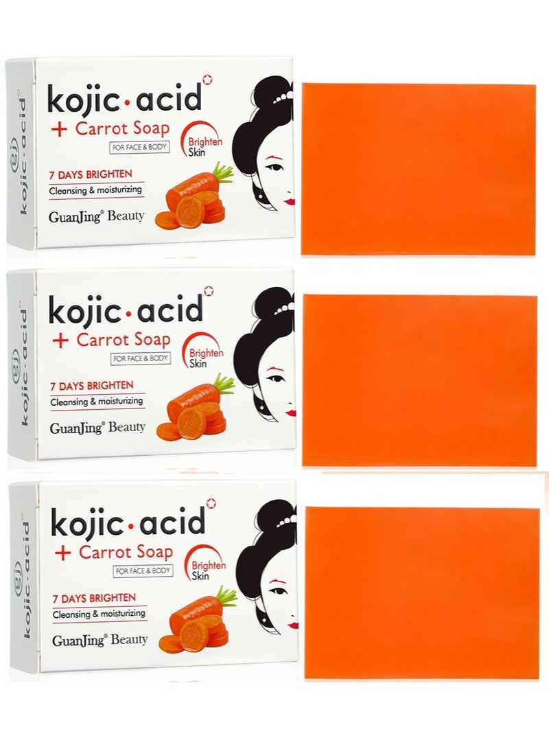 حمض الكوجيك ثلاثة قطع من صابون الجزر كوجيك للوجه والجسم 120X3 جم - Image 1