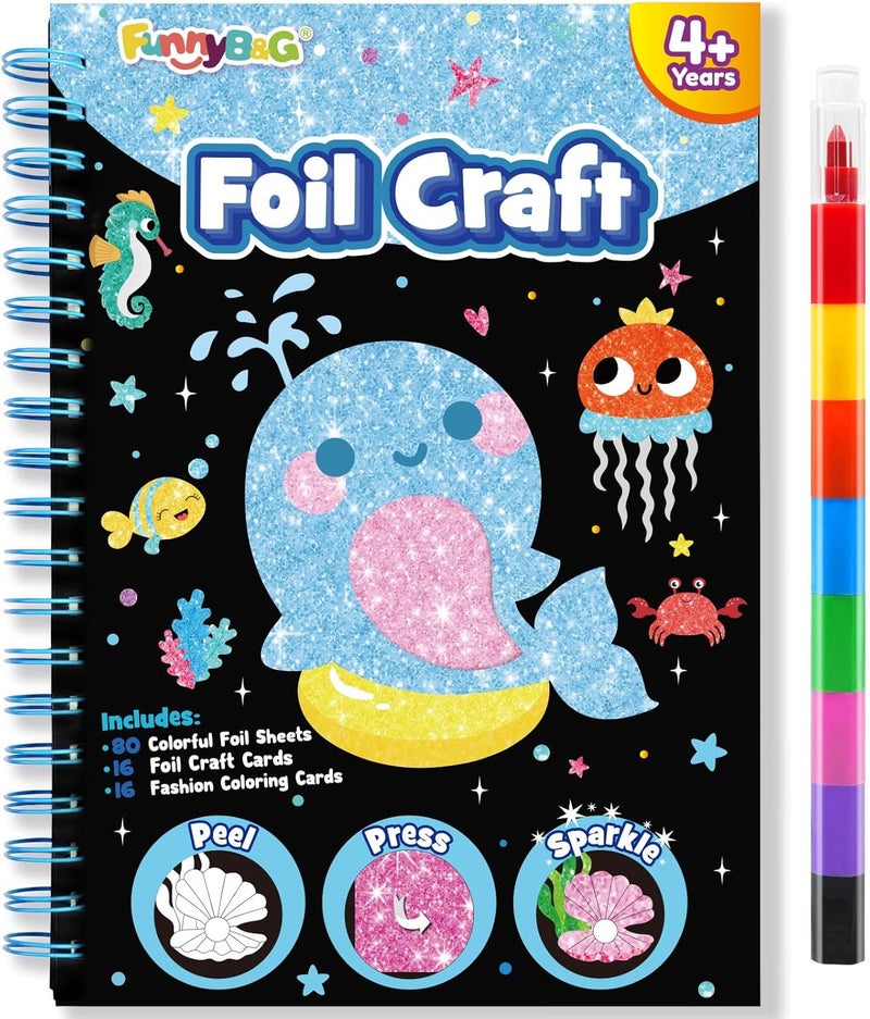 FUNNYB&G Foil Art Kit - Foil Crafts for Kids, Toys for Girls 4-10 Years Old, No Mess Travel Essentials, Kids Toys, Girls Gifts, Birthday Gift, Coloring Books for Kids - Image 1