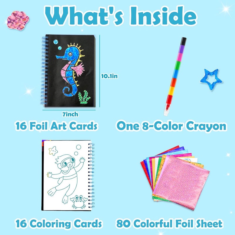 FUNNYB&G Foil Art Kit - Foil Crafts for Kids, Toys for Girls 4-10 Years Old, No Mess Travel Essentials, Kids Toys, Girls Gifts, Birthday Gift, Coloring Books for Kids - Image 4