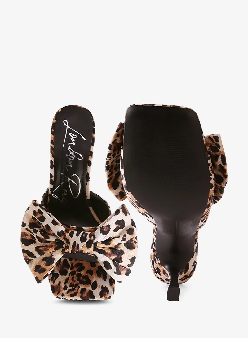 London Rag SH3155_LEOPARD Leopard High Heeled Bow Slider Sandals for Women | Best Price UAE