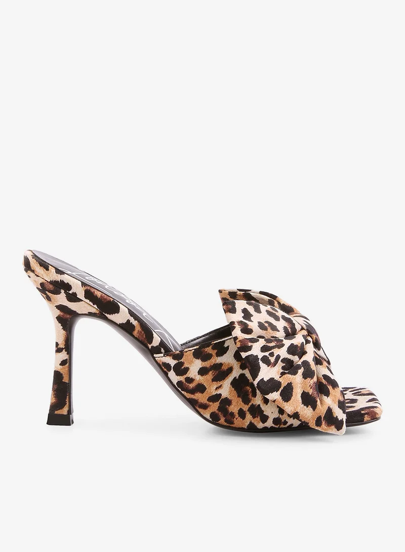 Leopard High Heeled Bow Slider Sandals