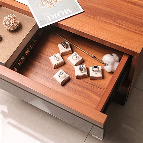 Coward Bamboo 6 Pcs Rings Display Stand for Selling Velvet Jewelry Ring Holder Organizer for Drawer Storage (Beige Velvet) - Image 3
