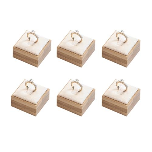 Coward Bamboo 6 Pcs Rings Display Stand for Selling Velvet Jewelry Ring Holder Organizer for Drawer Storage (Beige Velvet) - Image 1