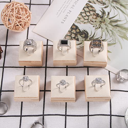 Coward Bamboo 6 Pcs Rings Display Stand for Selling Velvet Jewelry Ring Holder Organizer for Drawer Storage (Beige Velvet) - Image 5