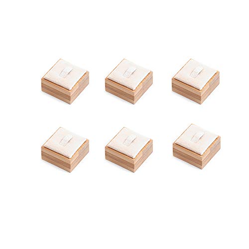 Coward Bamboo 6 Pcs Rings Display Stand for Selling Velvet Jewelry Ring Holder Organizer for Drawer Storage (Beige Velvet) - Image 4