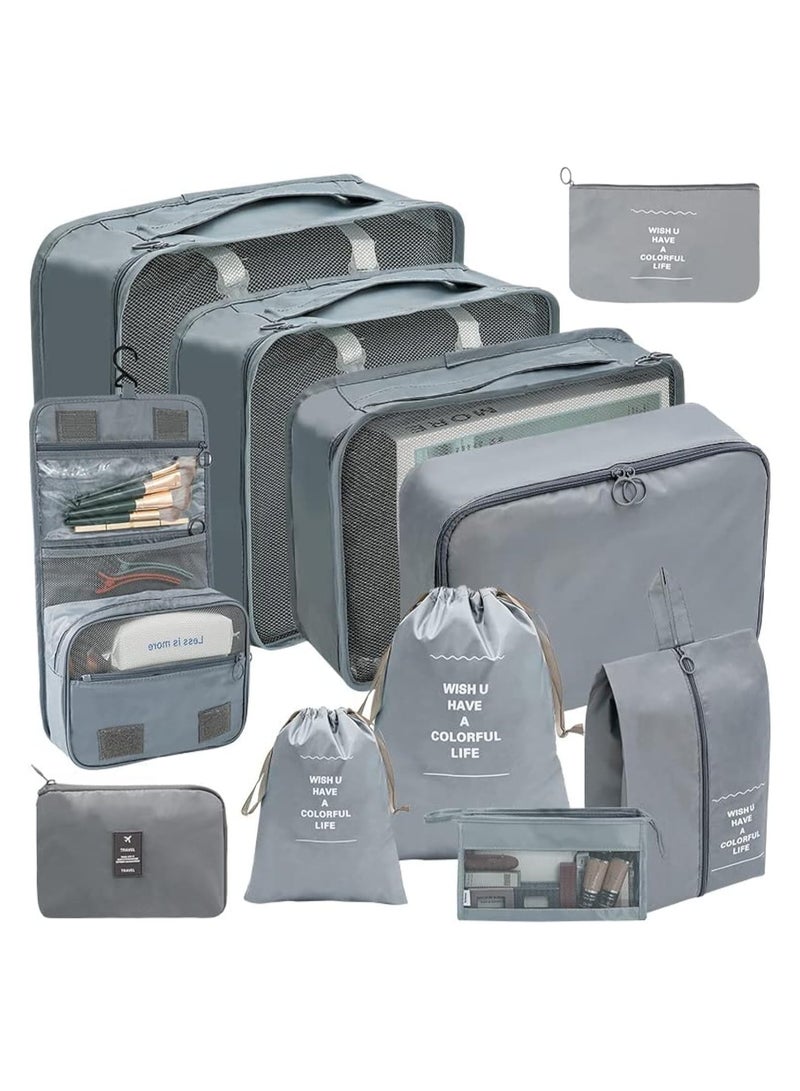 11Pcs Packing Cube set Packing Luggage Organizers for Travel Packing Organizers with Laundry Bag Compression Storage Shoe Bag Makeup Bag Clothing Underwear Bag for Man & Woman (Grey)  - Image 1