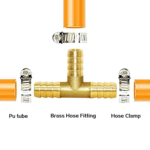 Joywayus Brass 1/4" Barb Tee Fittings T-Shaped 3 Ways Union 1/4" Hose Pipe Fitting for Water/Fuel/Air (Pack of 5) - Image 3