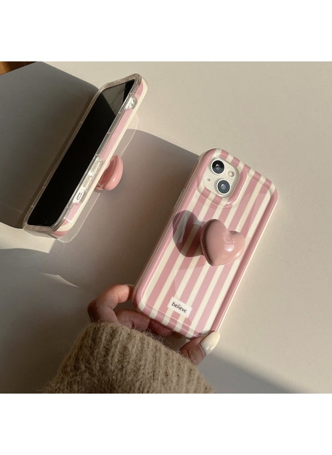Generic - For Iphone 14 Mobile Phone Case 16 Love Stand Pink IMD Soft Case For Iphone15ProMax Women Simple Ins-Color:Black Polka Dots + Red Heart-Applicable Model:For Iphone 15ProMax - Image 1