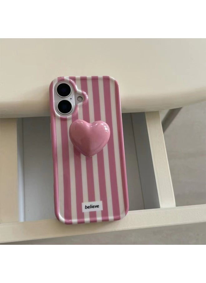 Generic - For Iphone 14 Mobile Phone Case 16 Love Stand Pink IMD Soft Case For Iphone15ProMax Women Simple Ins-Color:Black Polka Dots + Red Heart-Applicable Model:For Iphone 15ProMax - Image 1