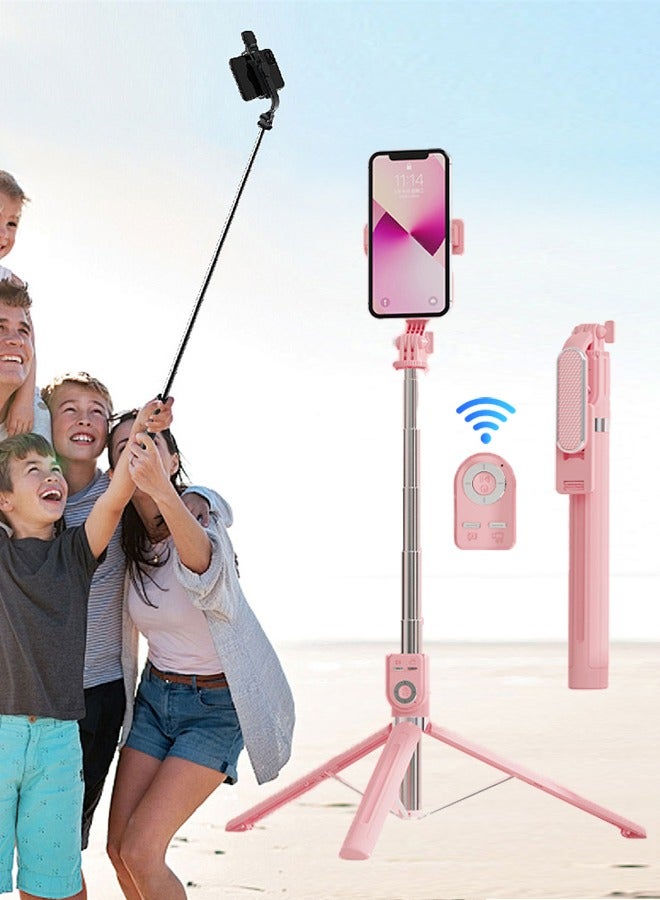 Telescopic Tripod Selfie Stick Bluetooth Remote Adjustable, for Selfies and Videos, Pink - Image 1