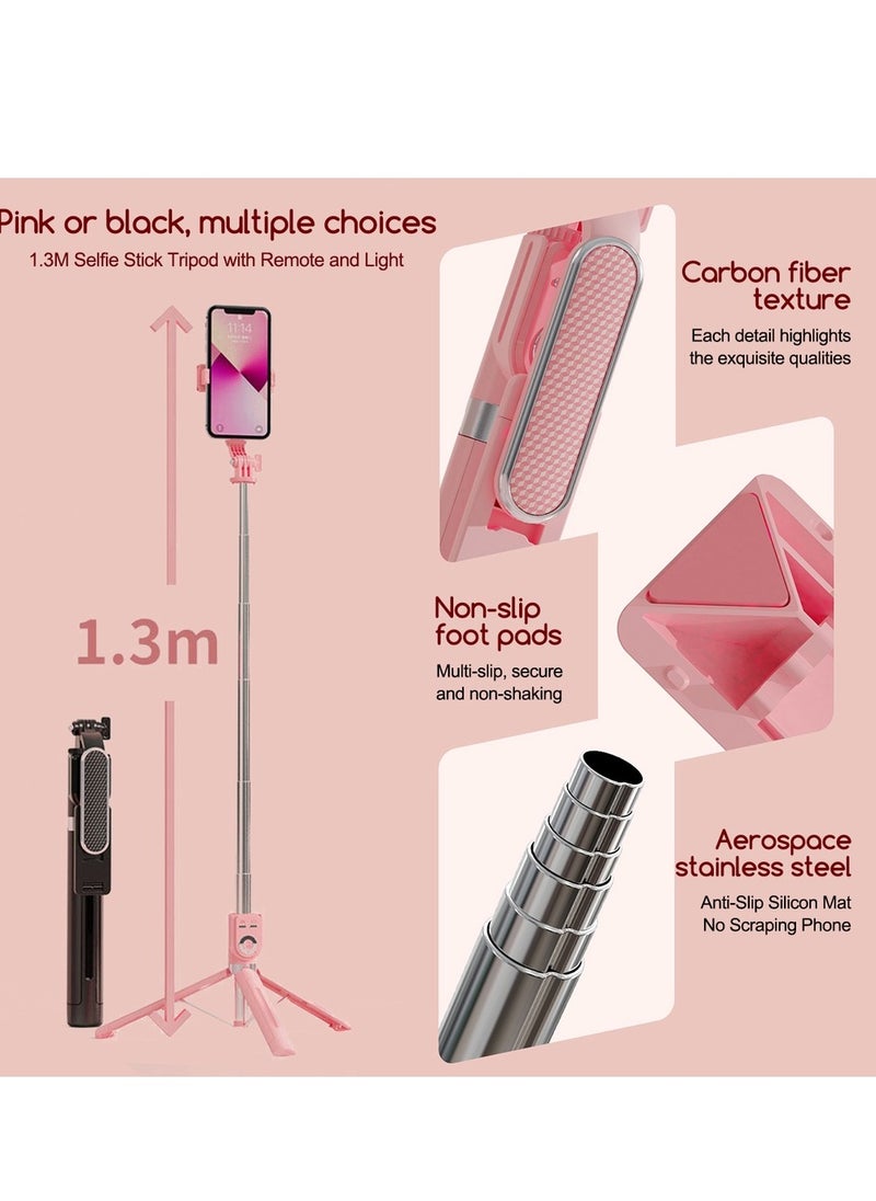 Generic - Telescopic Tripod Selfie Stick Bluetooth Remote Adjustable, for Selfies and Videos, Pink - Image 1