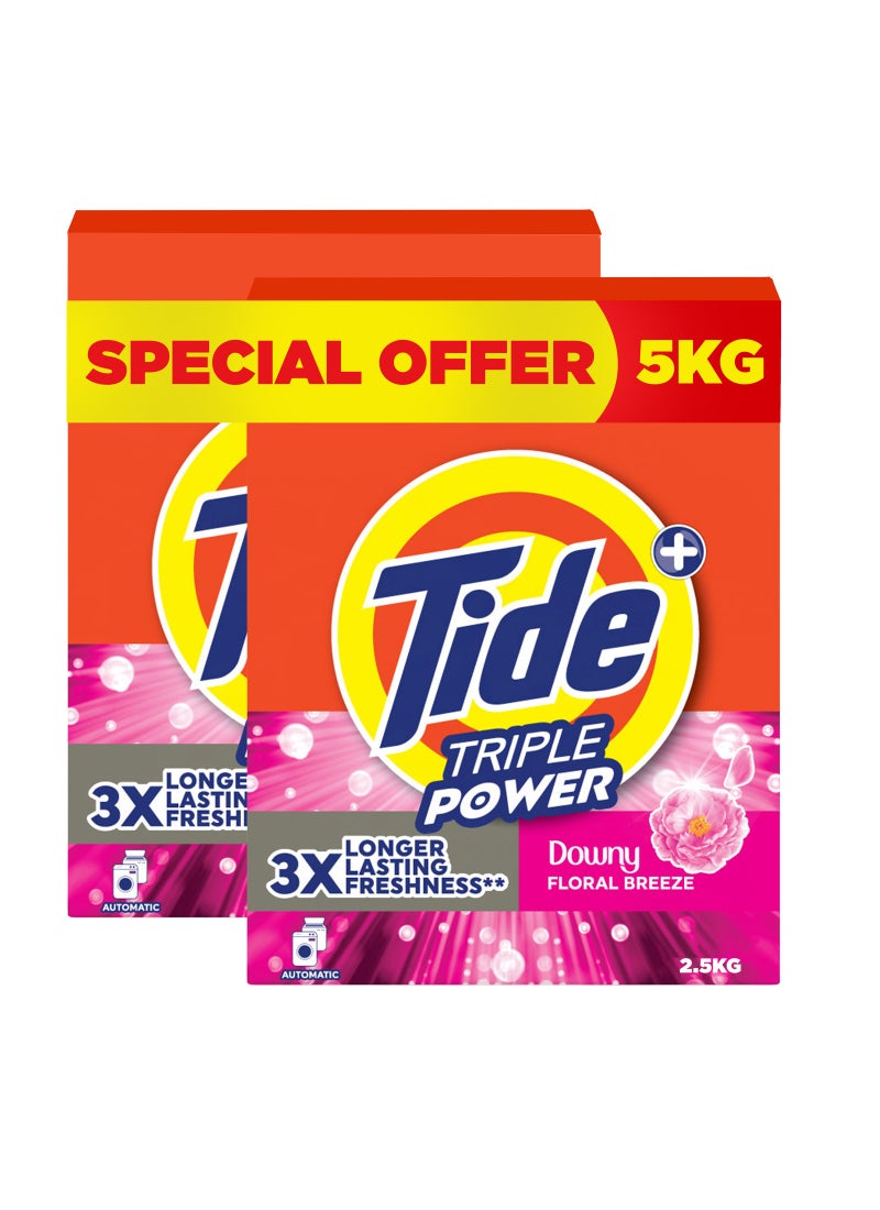 Tide Fast Action Laundry Detergent Powder With Floral Breeze Dual Pack 2 x 2.5kg - Image 1